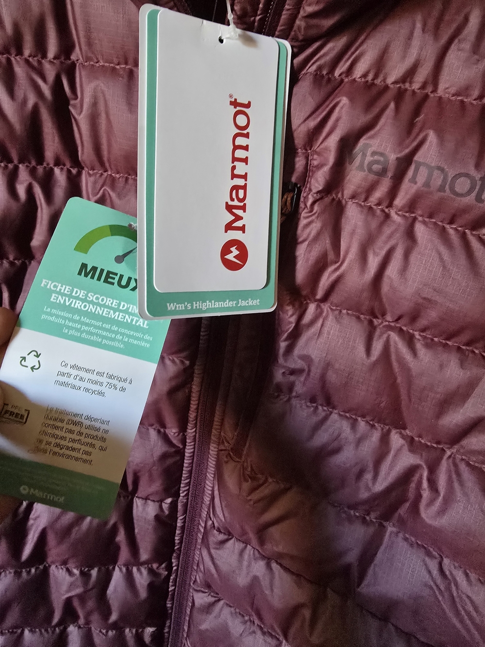 Womens M Marmot Lightweight Packable Down Jacket - Burgundy - Picture 4 of 5